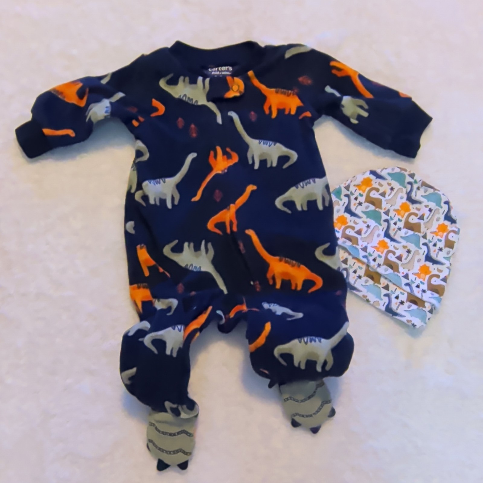 Carter\'s 0-3M 2pc Footed Fleece Sleeper Set Long Sleeve Navy Dinosaur Carter\'s 0-3M 2pc Footed Fleece Sleeper Set Long Sleeve Navy Dinosaur