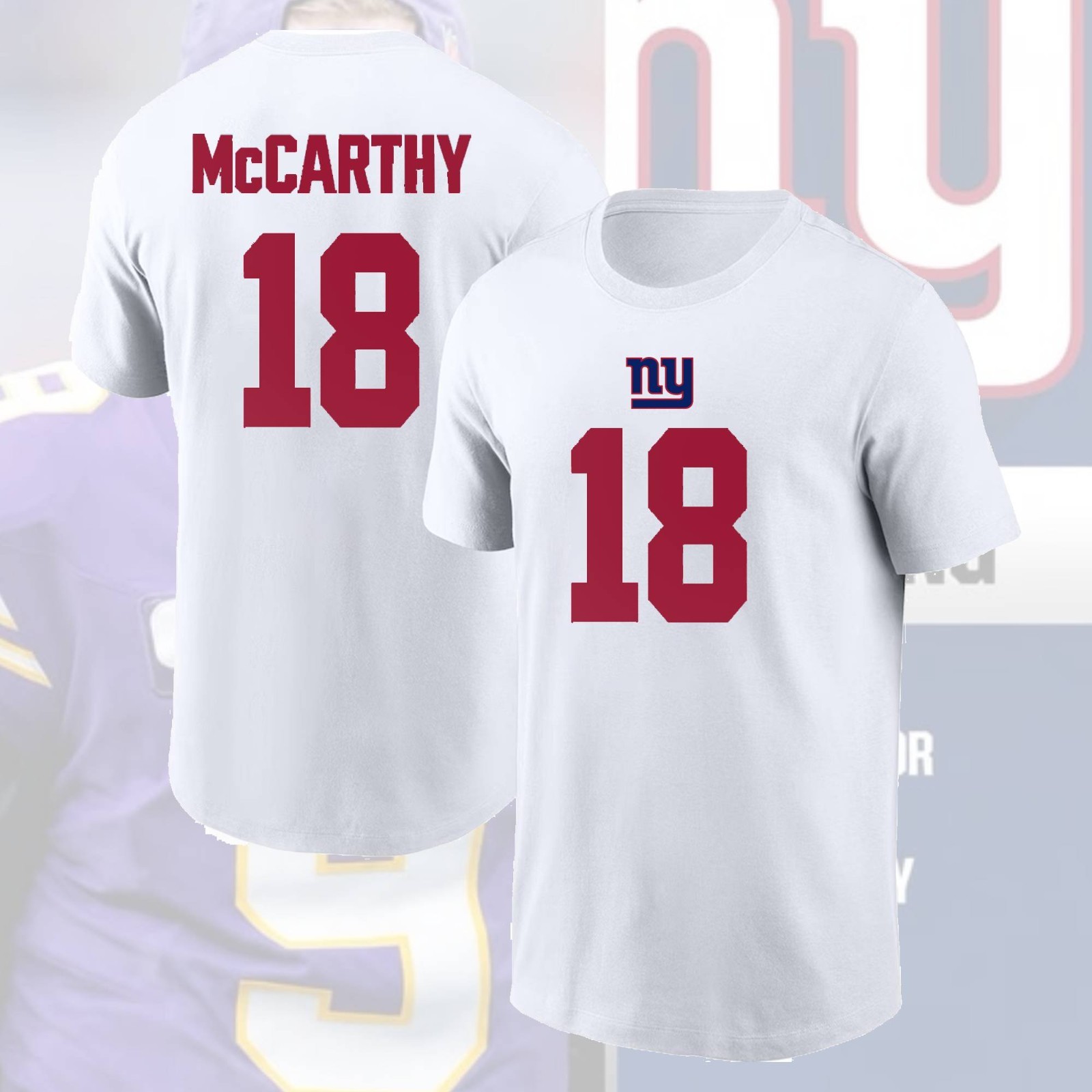HOT Welcome J.J. McCarthy #18 New York Giants 2026 Player Name & Number S-5XL