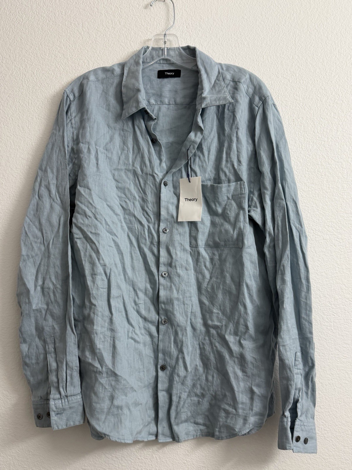 NWT Theory Irving Precise Linen Button Up Shirt Men’s L Blue