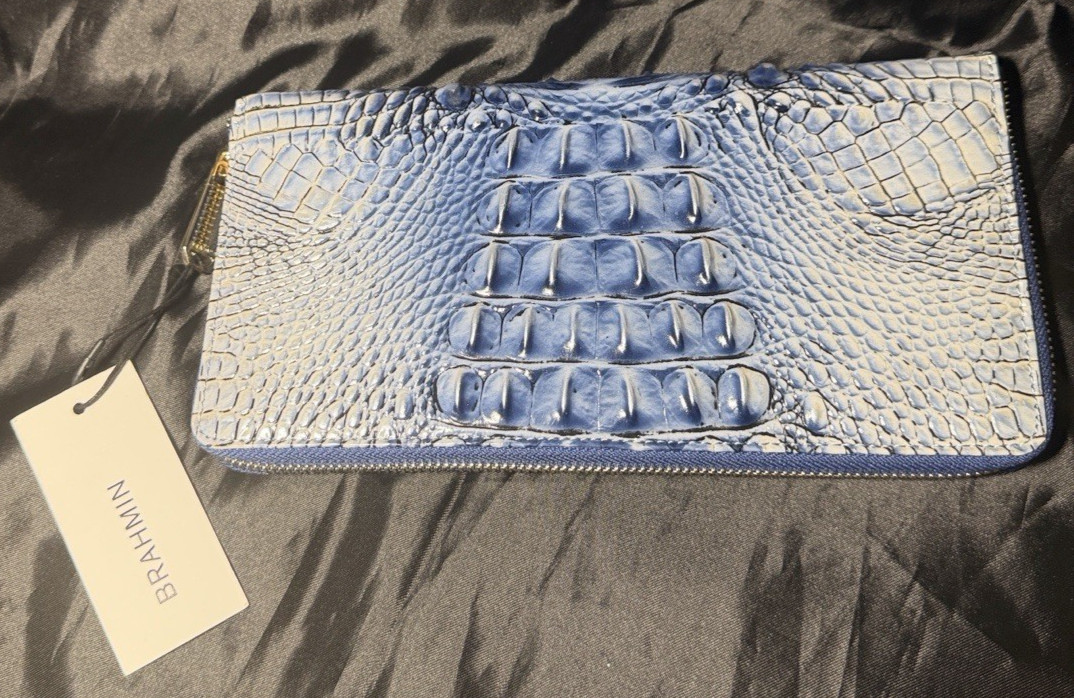 BRAHMIN Skyler Bellbottom Blue Ombre Melbourne Large Zip Around Wallet BRAHMIN Skyler Bellbottom Blue Ombre Melbourne Large Zip Around Wallet