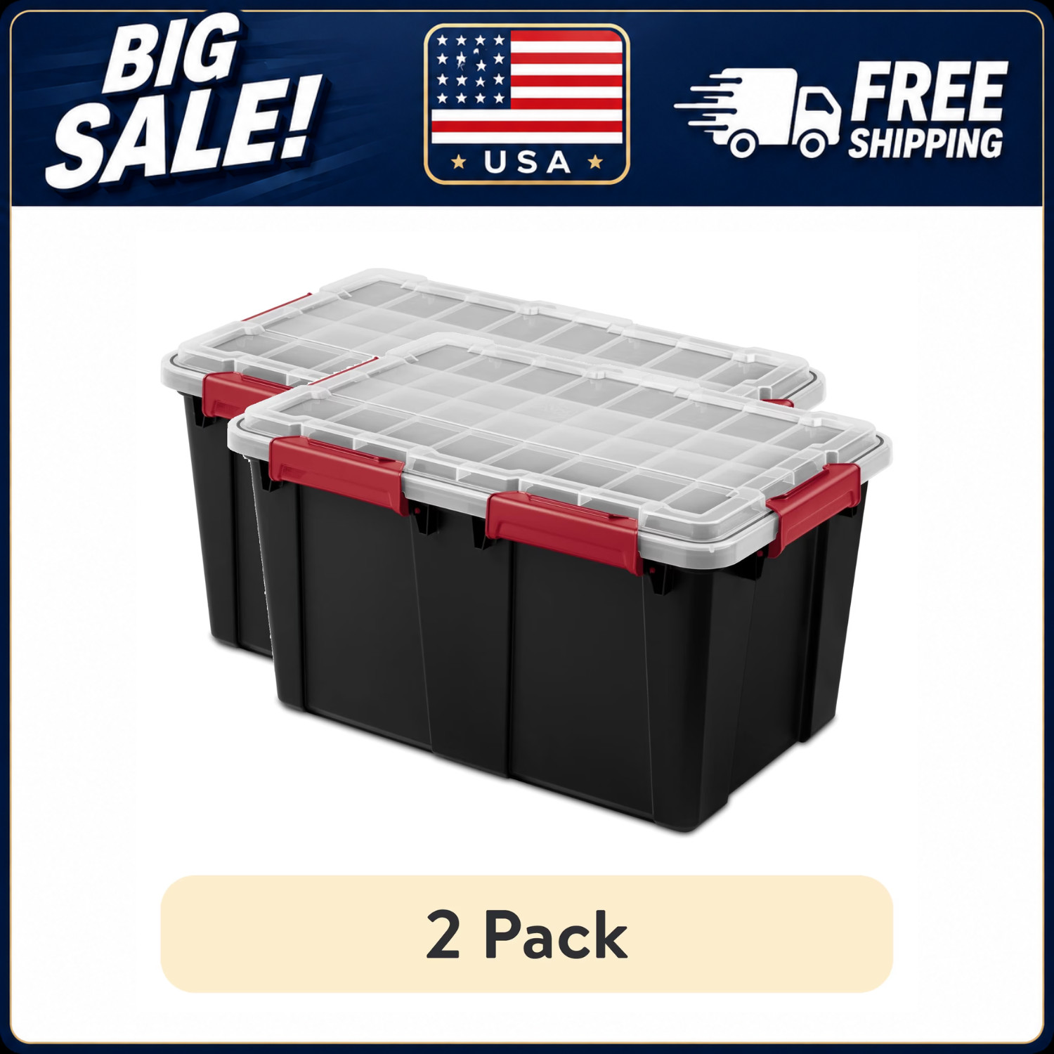 (2 Pack) Sterilite 13.5 Gallon Gasket Tote Waterproof Storage Bin with Lid Black (2 Pack) Sterilite 13.5 Gallon Gasket Tote Waterproof Storage Bin with Lid Black