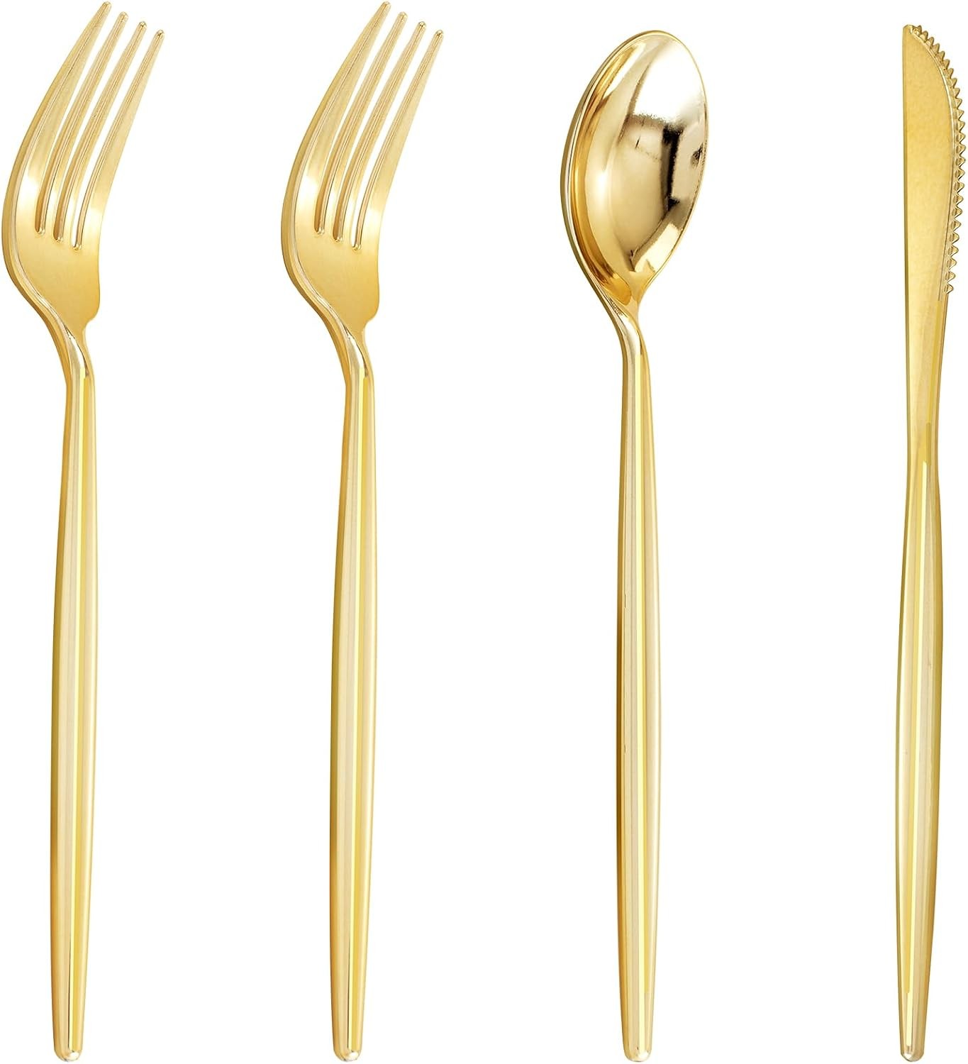 120Pcs Gold Plastic Silverware, Luxury Plastic Cutlery, Heavy Weight Flatware,
