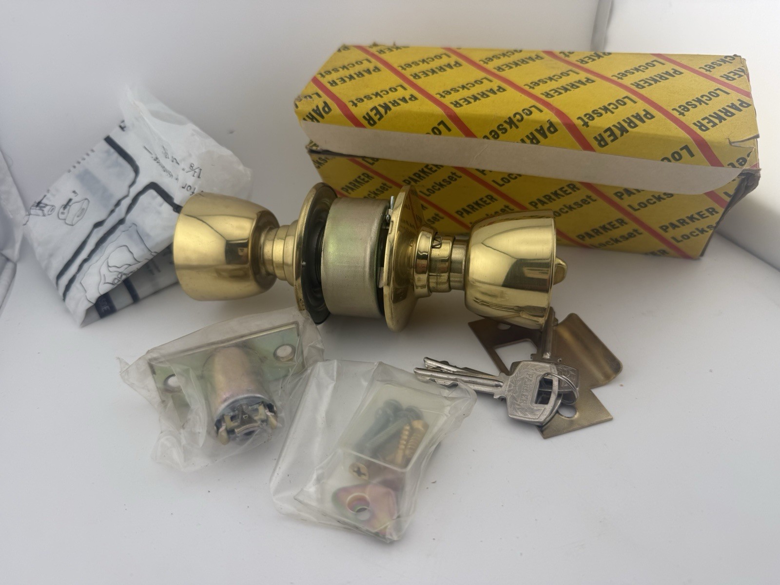 Vintage Parker Polished Brass Entry Lock Tulip Knob 2-3/8” Backset. New Vintage Parker Polished Brass Entry Lock Tulip Knob 2-3/8” Backset. New