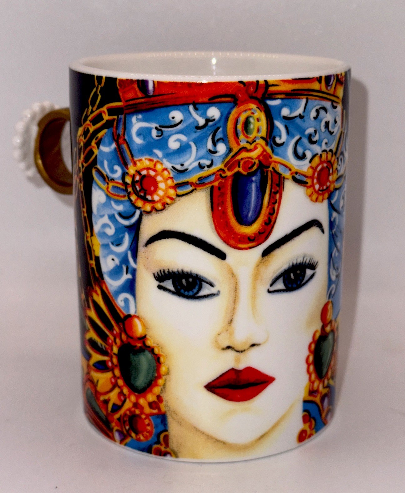 Baci Milano Gioia BlackMood Porcelain Mug Statement Ring Handle Baroque Sicilian