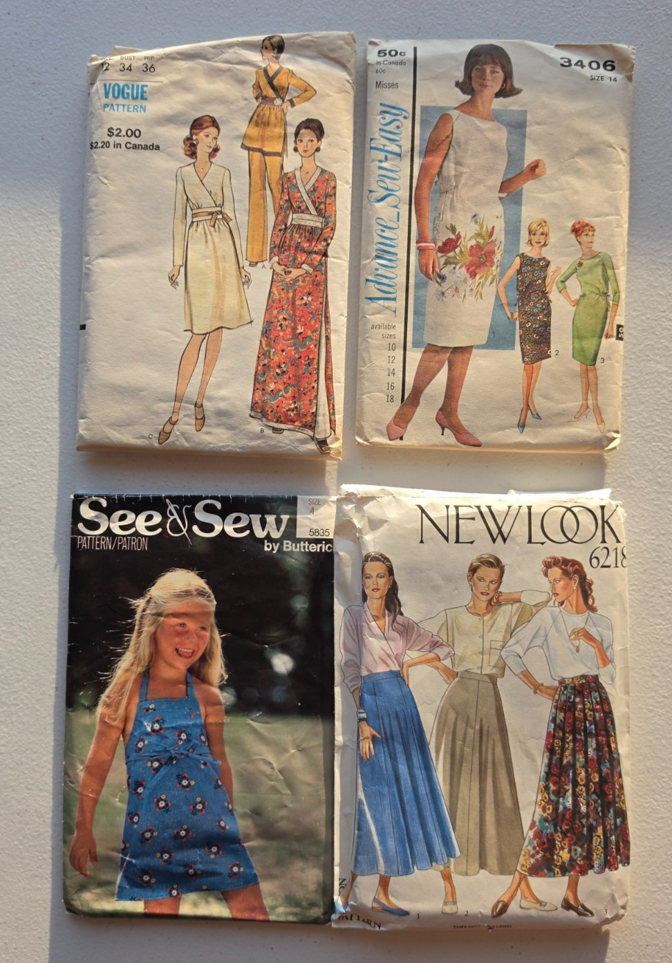 Lot 4 Vintage Womens Sewing Patterns Vogue Advance Butterick New Look UNCUT
