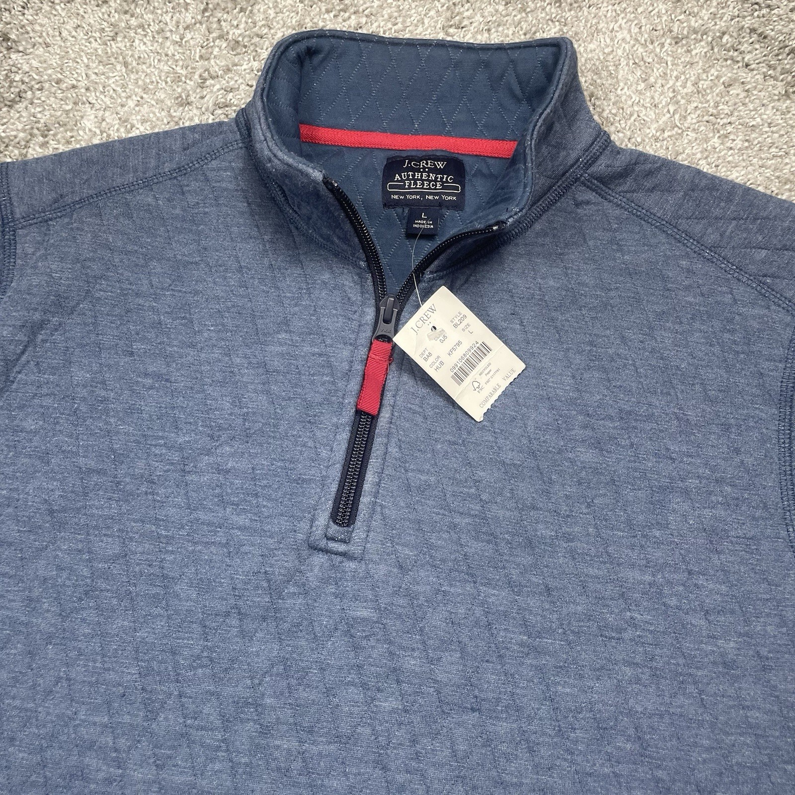 NEW J Crew Factory Ffeece Quilted Diamond Half-Zip Men\'s Union Blue Pullover 
