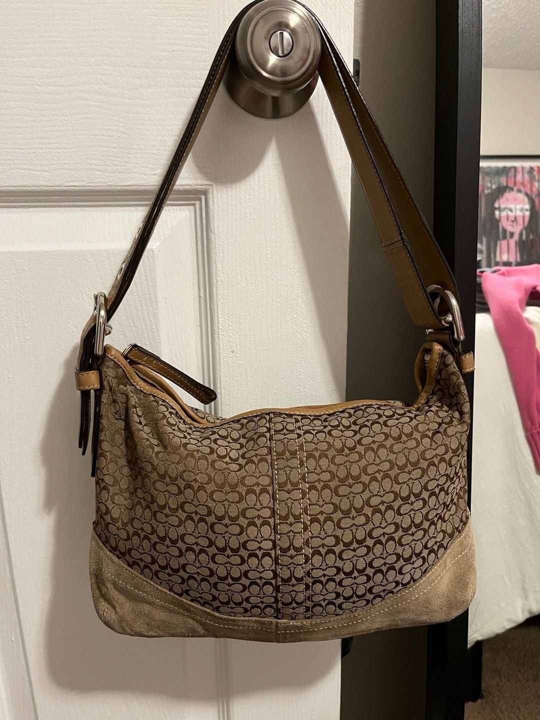 Coach Signature C Suede Trim Shoulder Bag