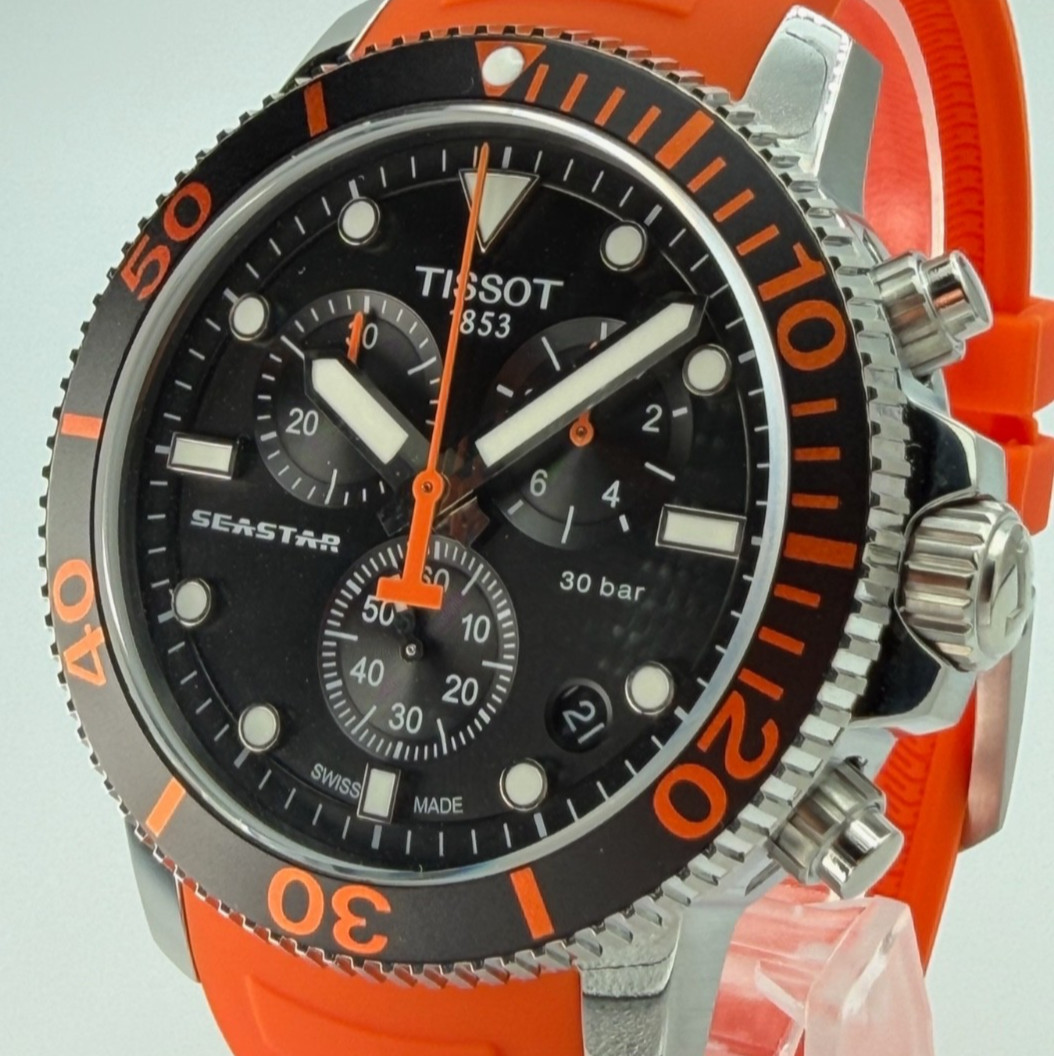 TISSOT Seastar 1000 45.5MM Quartz Chrono Orange Strap Watch T120.417.17.051.01