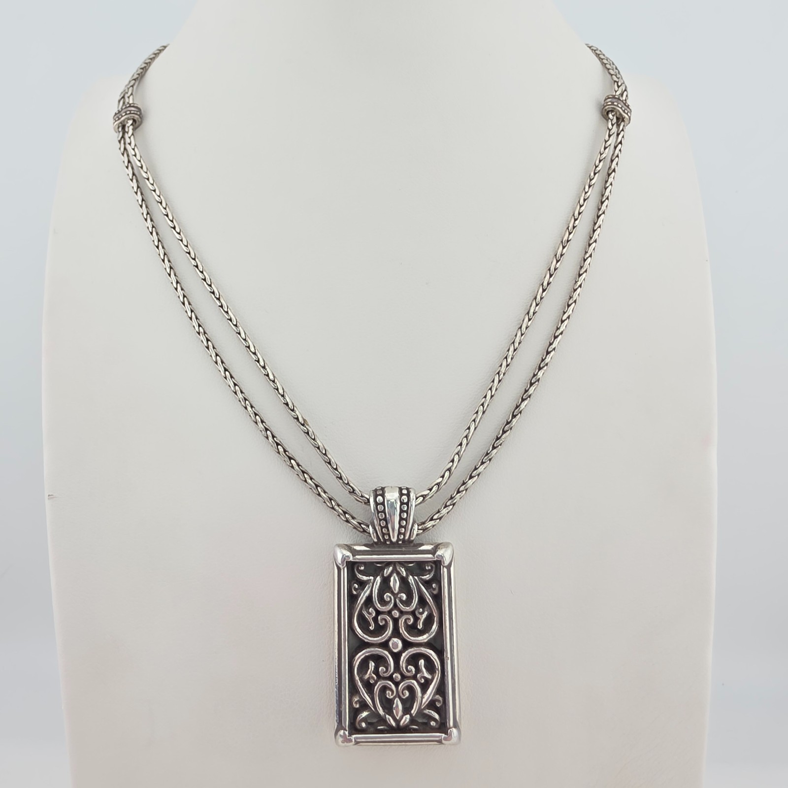 BRIGHTON \'Berkeley\' Necklace Open Scrollwork Hearts 2 Strand Silver Plate 26\