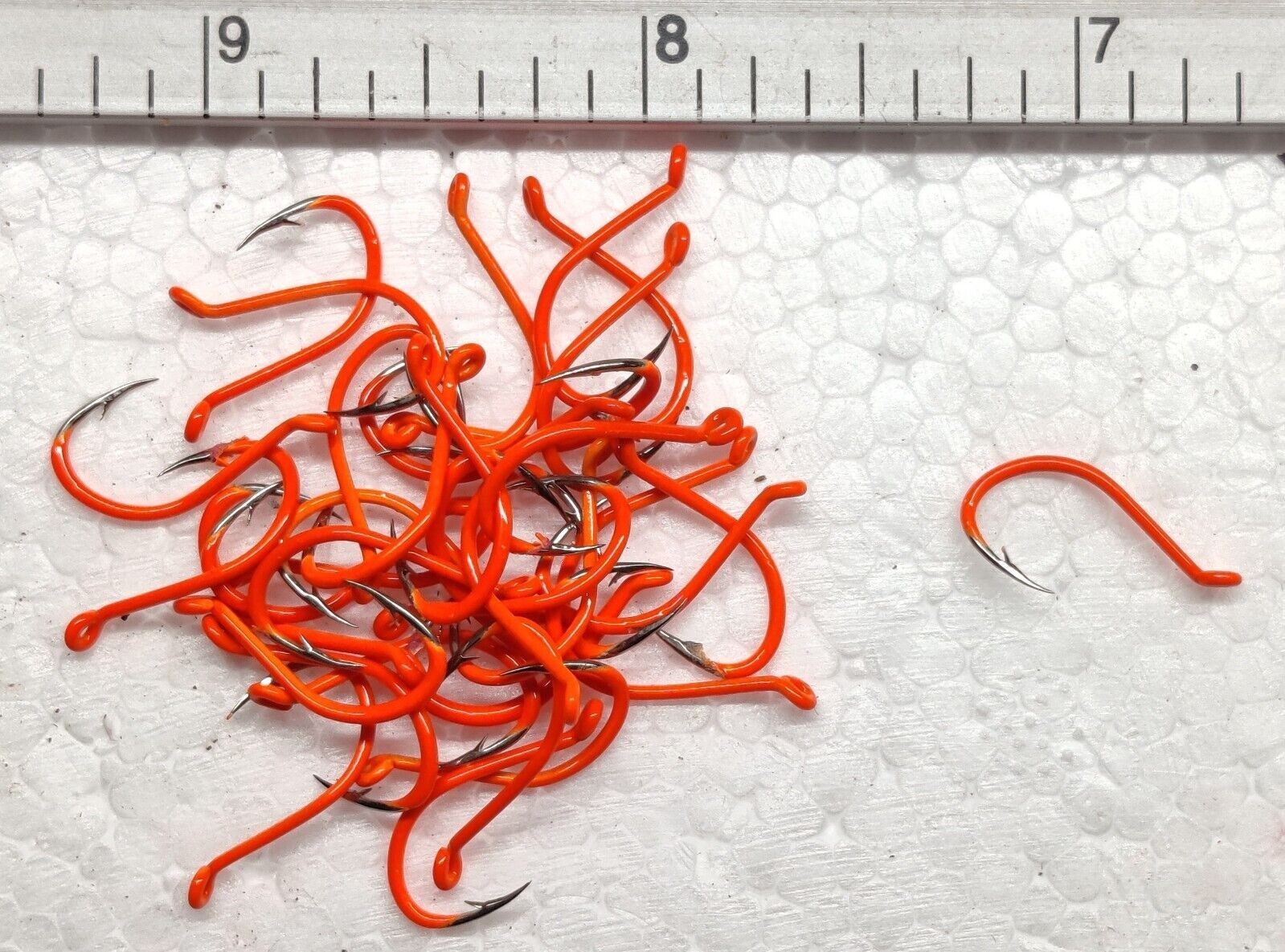 NEW #6 Mustad 25x Orange Powder Coated Octopus Salmon Egg Hooks, New From Bulk