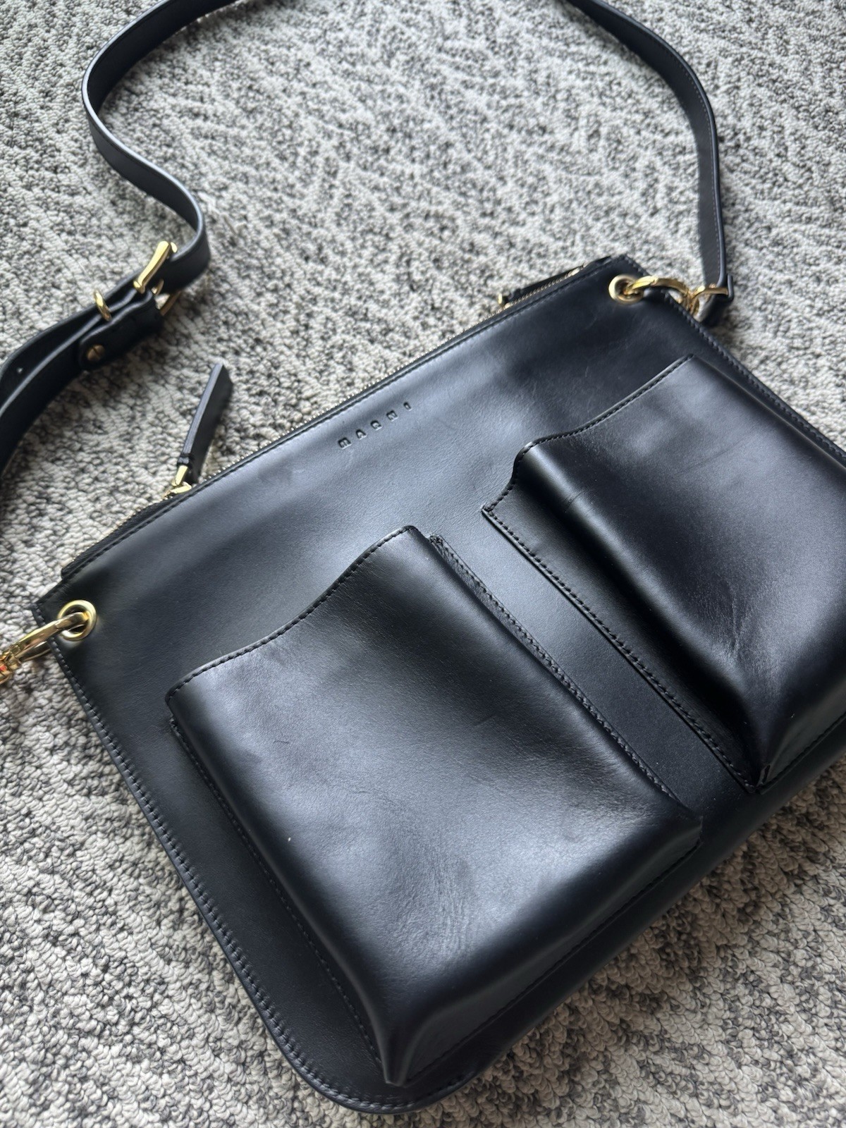 Marni Bandoleer Shoulder bag/ Crossbody Bag, Black, NWT, double pockets, 