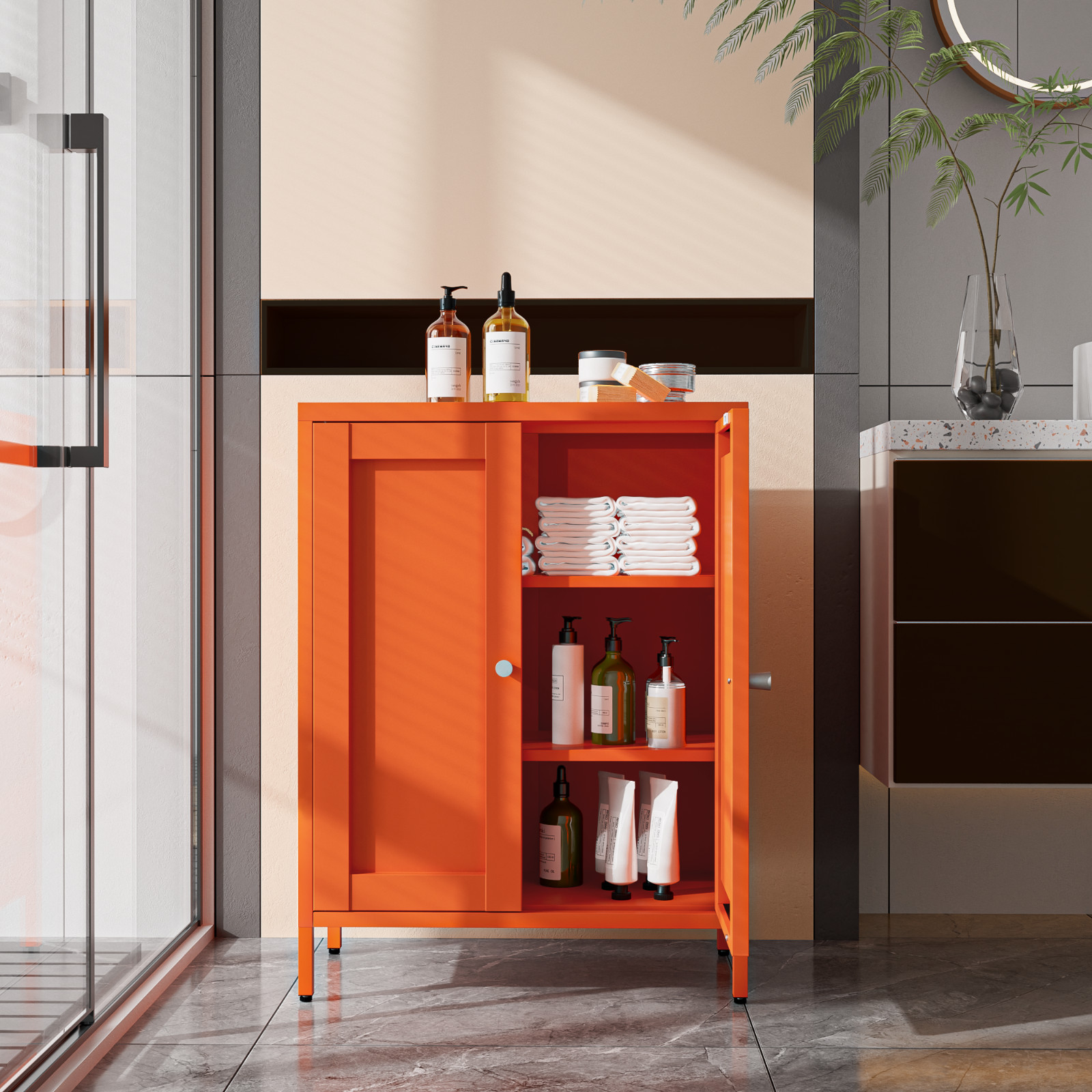 Cofar Floor Metal Bathroom Storage Cabinet, Sideboard Cabinet for Small Spaces