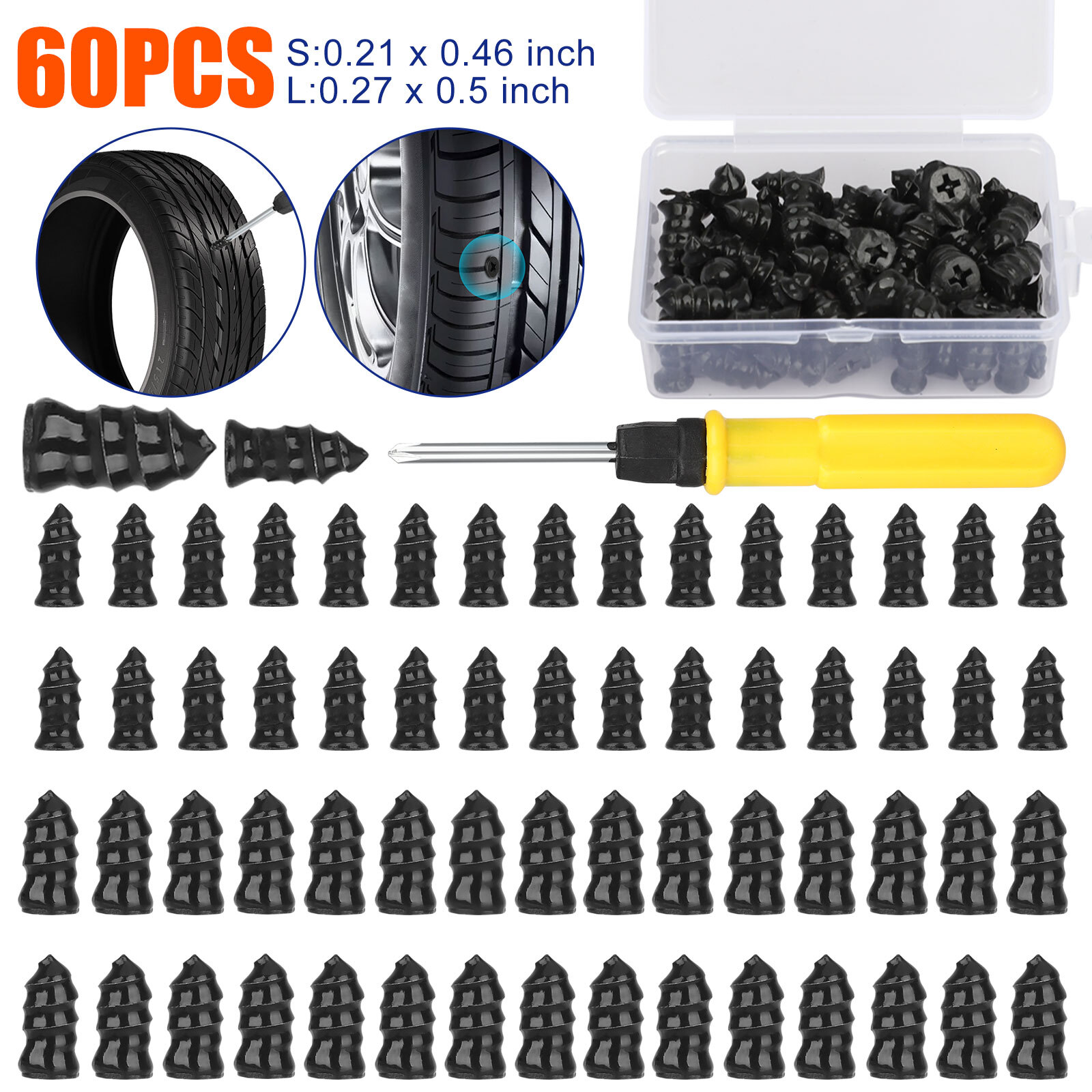 180PCS Car Vacuum Tire Repair Nail Rubber Screw Nails+ Screwdriver Tool Set