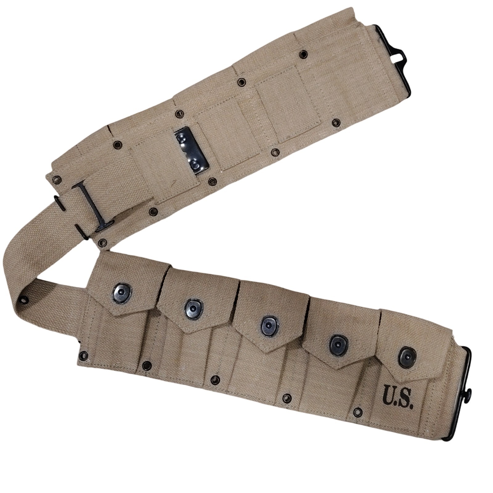 U.S. Army WWII Springfield M1 Garand 10 Pocket Canvas Ammunition Belt Khaki U.S. Army WWII Springfield M1 Garand 10 Pocket Canvas Ammunition Belt Khaki