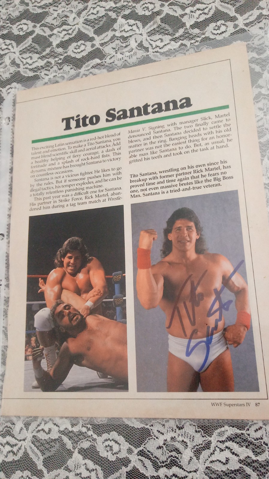 SIGNED Tito Santana AUTOGRAPHED WWF Superstars IV Magazine Page RARE WWE HTF SIGNED Tito Santana AUTOGRAPHED WWF Superstars IV Magazine Page RARE WWE HTF