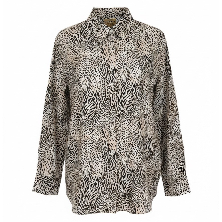 Gold Label Investments Women\'s 2X 22 Leopard Zebra Button Down Shirt Non Iron