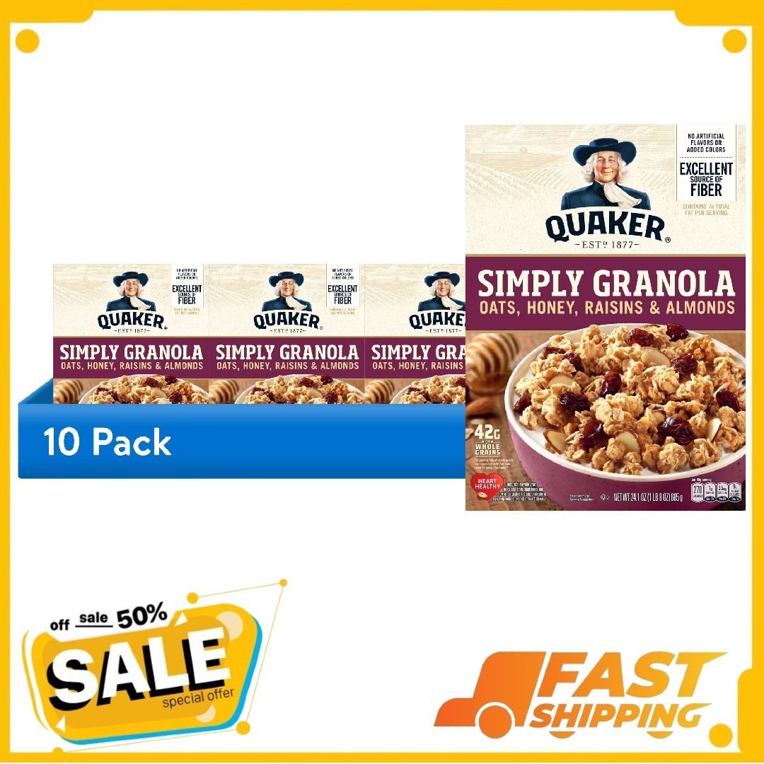(10 pack) Quaker Simply Granola Breakfast Cereal, Oats Honey Raisins, 24.1 oz (10 pack) Quaker Simply Granola Breakfast Cereal, Oats Honey Raisins, 24.1 oz