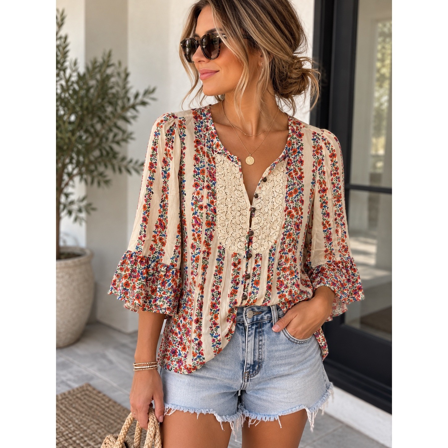Maeve Anthropologie Floral Crochet Lace Bib Bell Sleeve Blouse Top Ivory 6 Maeve Anthropologie Floral Crochet Lace Bib Bell Sleeve Blouse Top Ivory 6