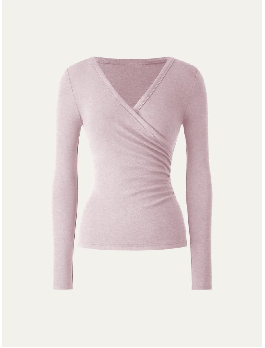OGL Surplice Top Eco-MiYaMoon Ruched Long Sleeve Heather Light Pink Sz XS NWOT