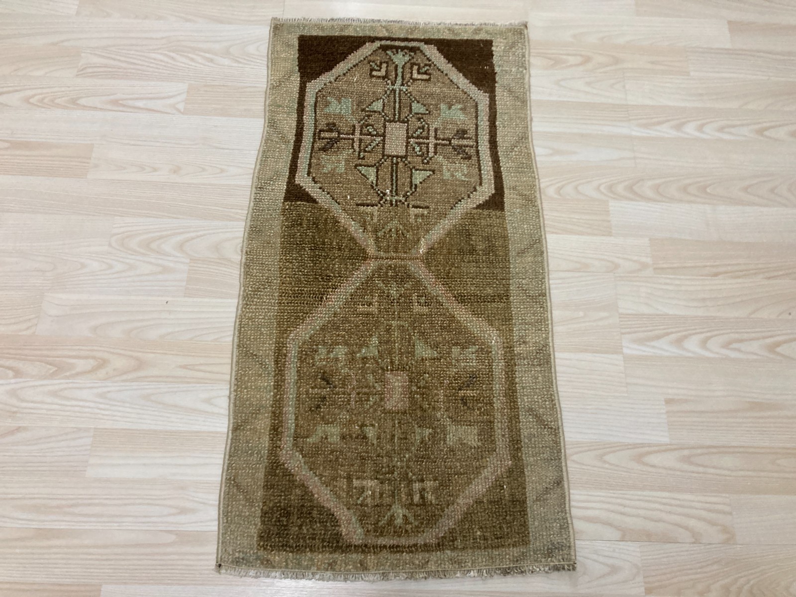 Small Vintage Oriental Rug 1.5x3 FT Turkish Handmade Tribal Carpet