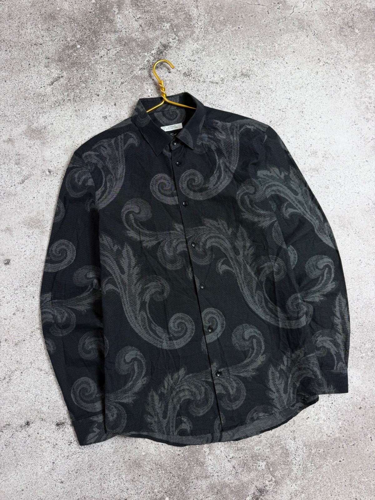 Versace Collection Trend Baroque Jacquard Men\'s Shirt Black Grey L 41 16