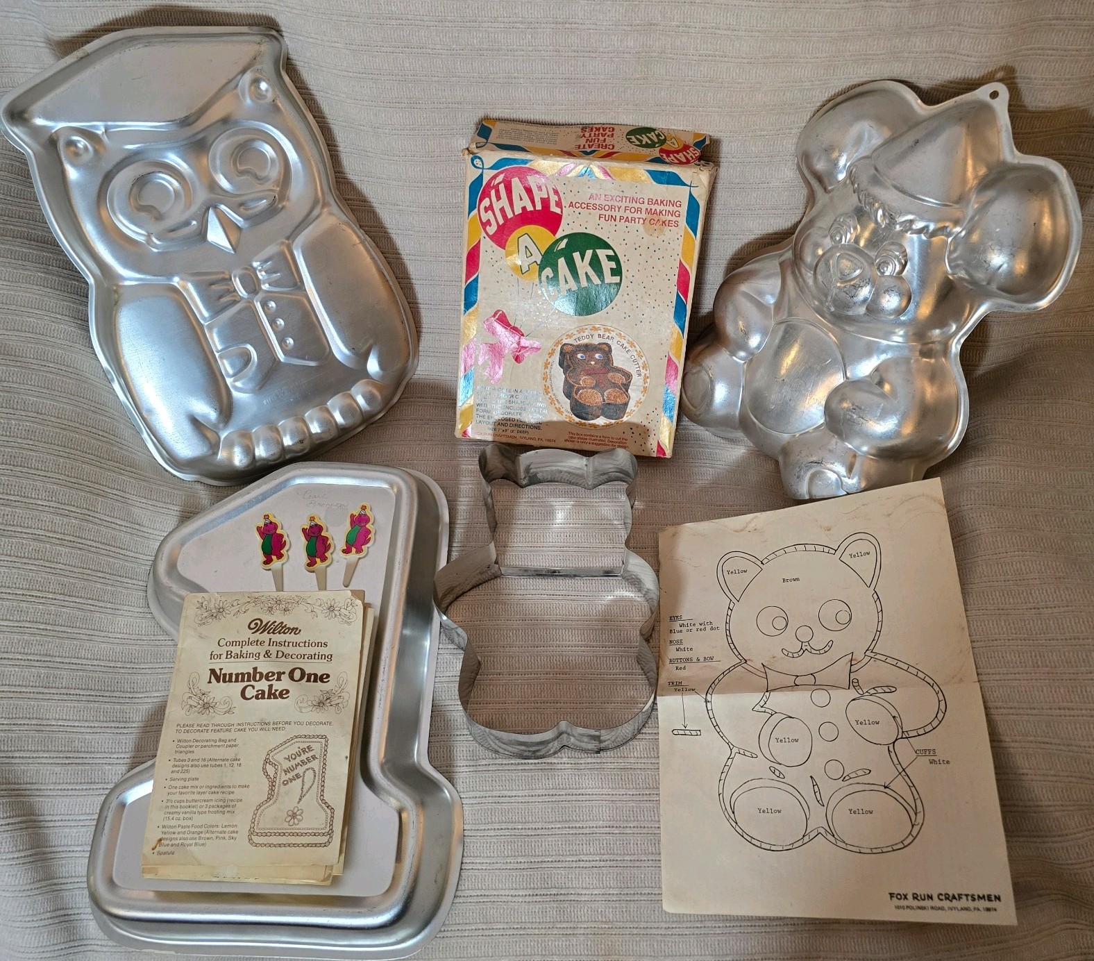 Vtg Wilton Aluminum Cake Pan Birthday Lot of 4 - 1970s 1980s Bears & Owl Molds