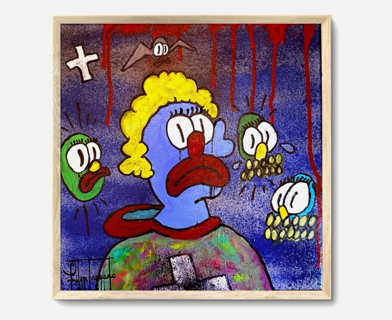 SLAWN Inspired 12x12 Original Graffiti Art Painting Blue Face by Filipp Tsygipal