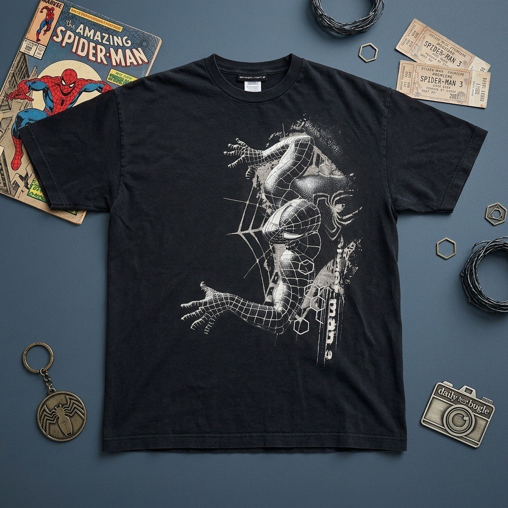 Vintage 2007 Spider-Man 3 Movie Promo T-Shirt Black XL Y2K Marvel Tobey Maguire