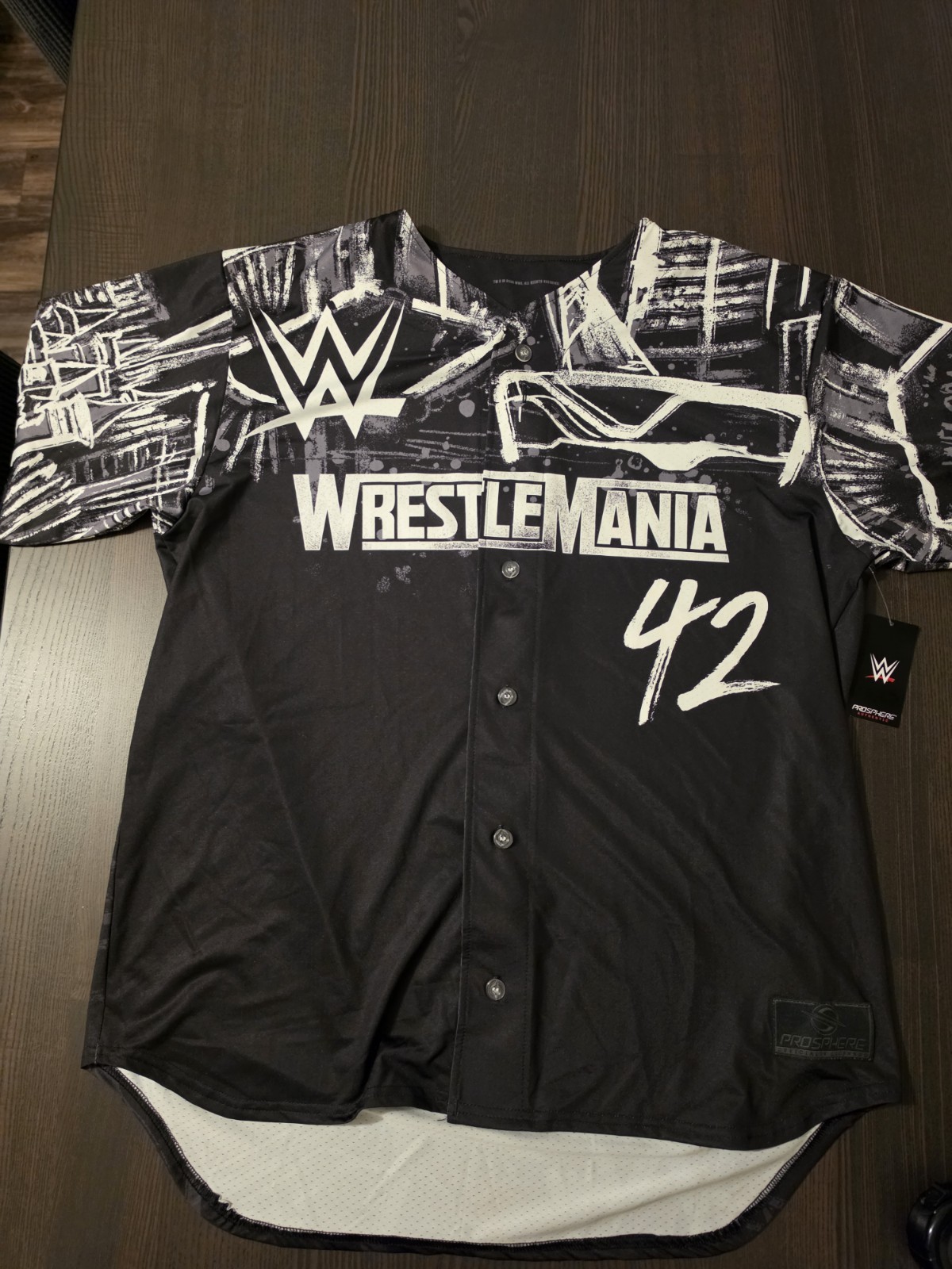 WWE Prosphere WrestleMania 42 Black/White Button-Up Baseball Shirt Size XL OS 