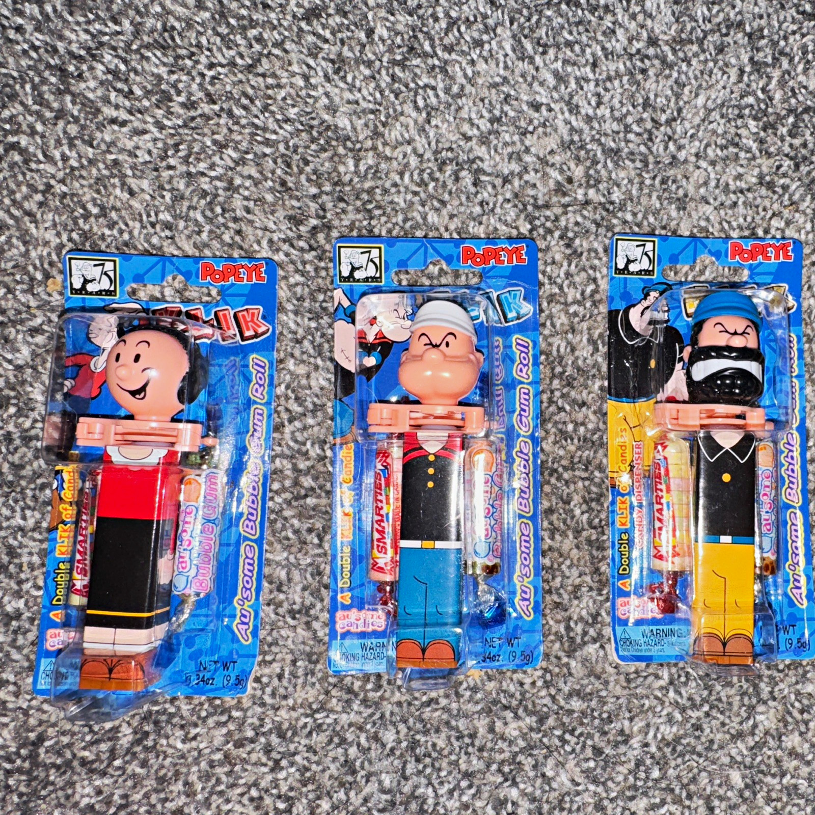Vintage 2004 Klik Popeye Candy Dispensers Lot of 3 - Popeye Olive Oyl Bluto MOC