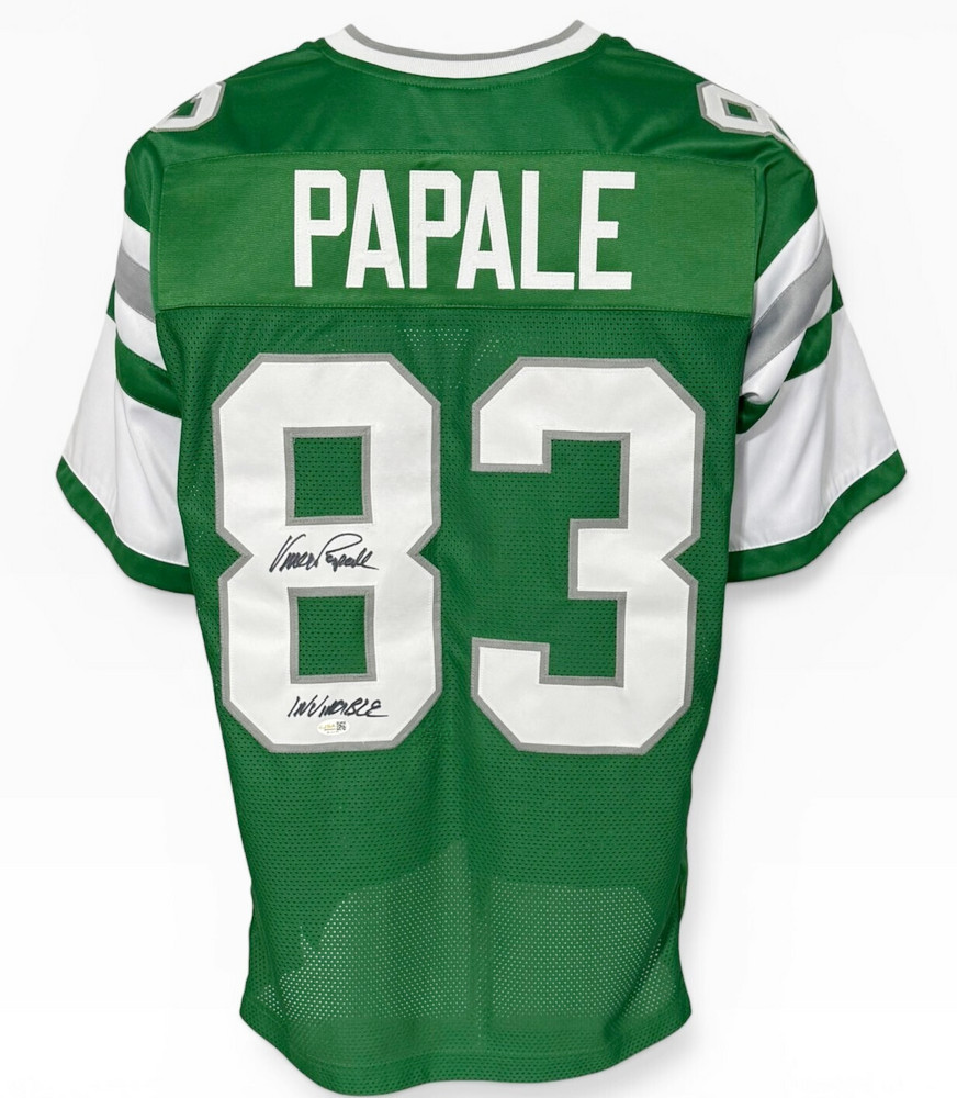 Philadelphia Eagles Vince Papale Autographed Pro Style Green Jersey JSA Authe...