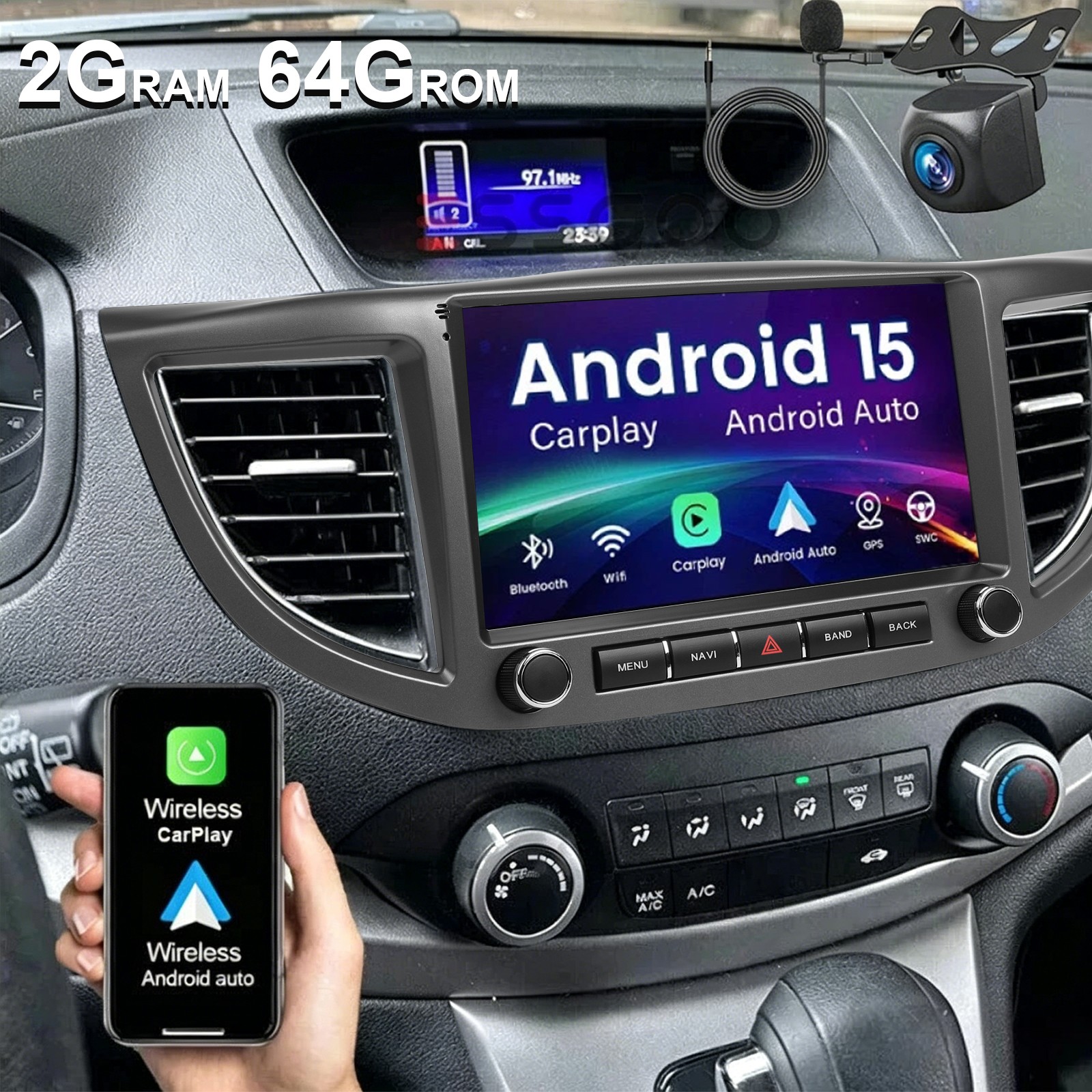 Android 15 CarPlay Radio GPS for Honda CRV 2012-2016 Stereo WIFI
