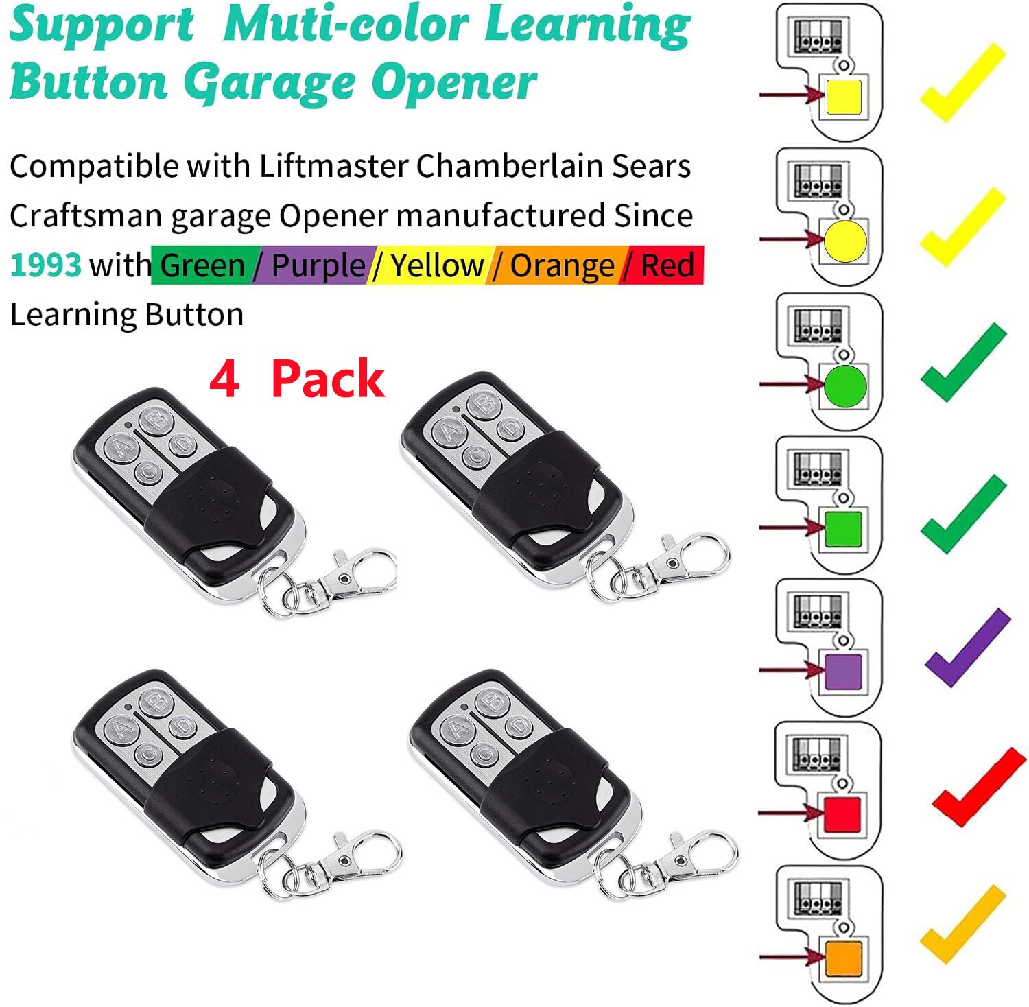 4x Keychain Fit Liftmaster Chamberlain Garage Door Opener remote 891LM 893LM 4x Keychain Fit Liftmaster Chamberlain Garage Door Opener remote 891LM 893LM