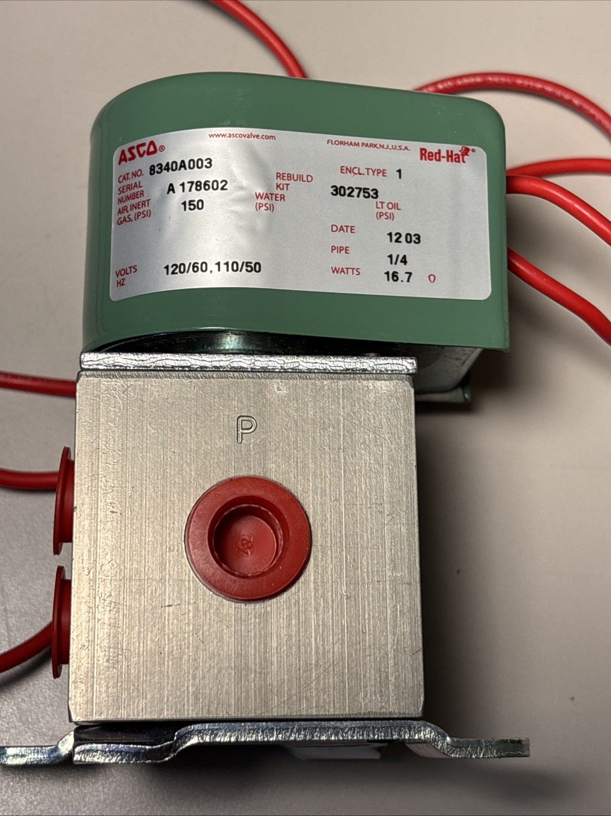 ASCO RED HAT 8340A3 SOLENOID VALVE 1/4 ASCO RED HAT 8340A3 SOLENOID VALVE 1/4
