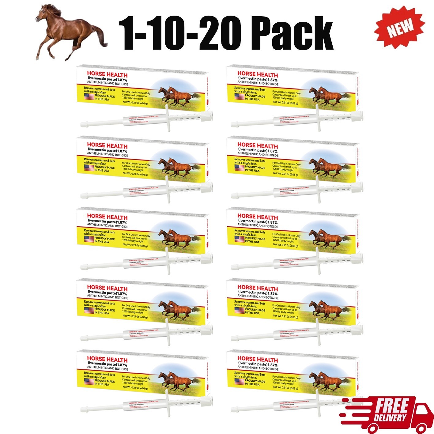 New 1-20 Pack In Box Paste Horse Dewormer Apple Flavor wormer US EXP 01/2028