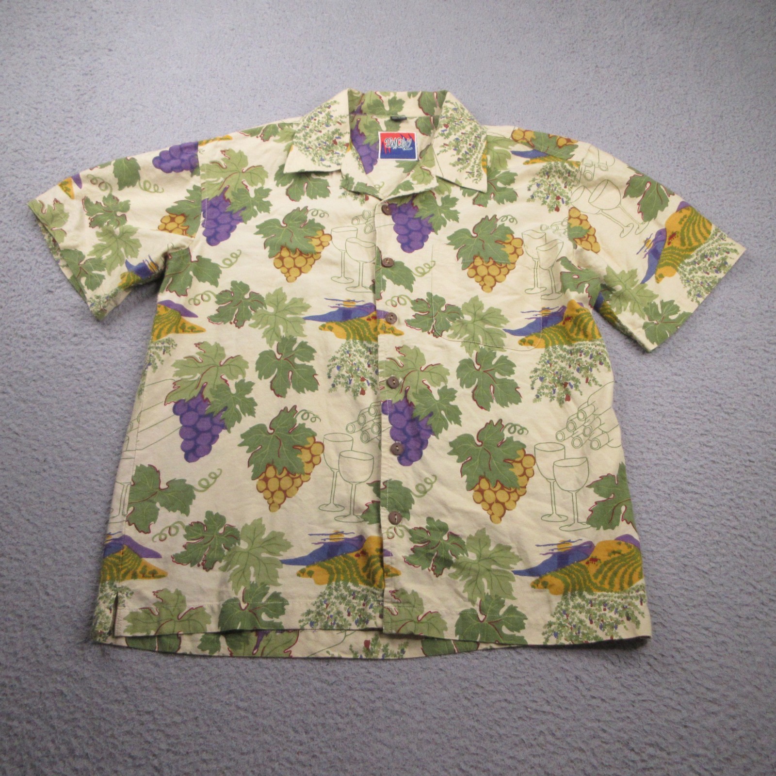 Vintage Dem Crazy Shirt Mens Large Grapes Vineyard Wine Short Sleeve Cotton Vintage Dem Crazy Shirt Mens Large Grapes Vineyard Wine Short Sleeve Cotton