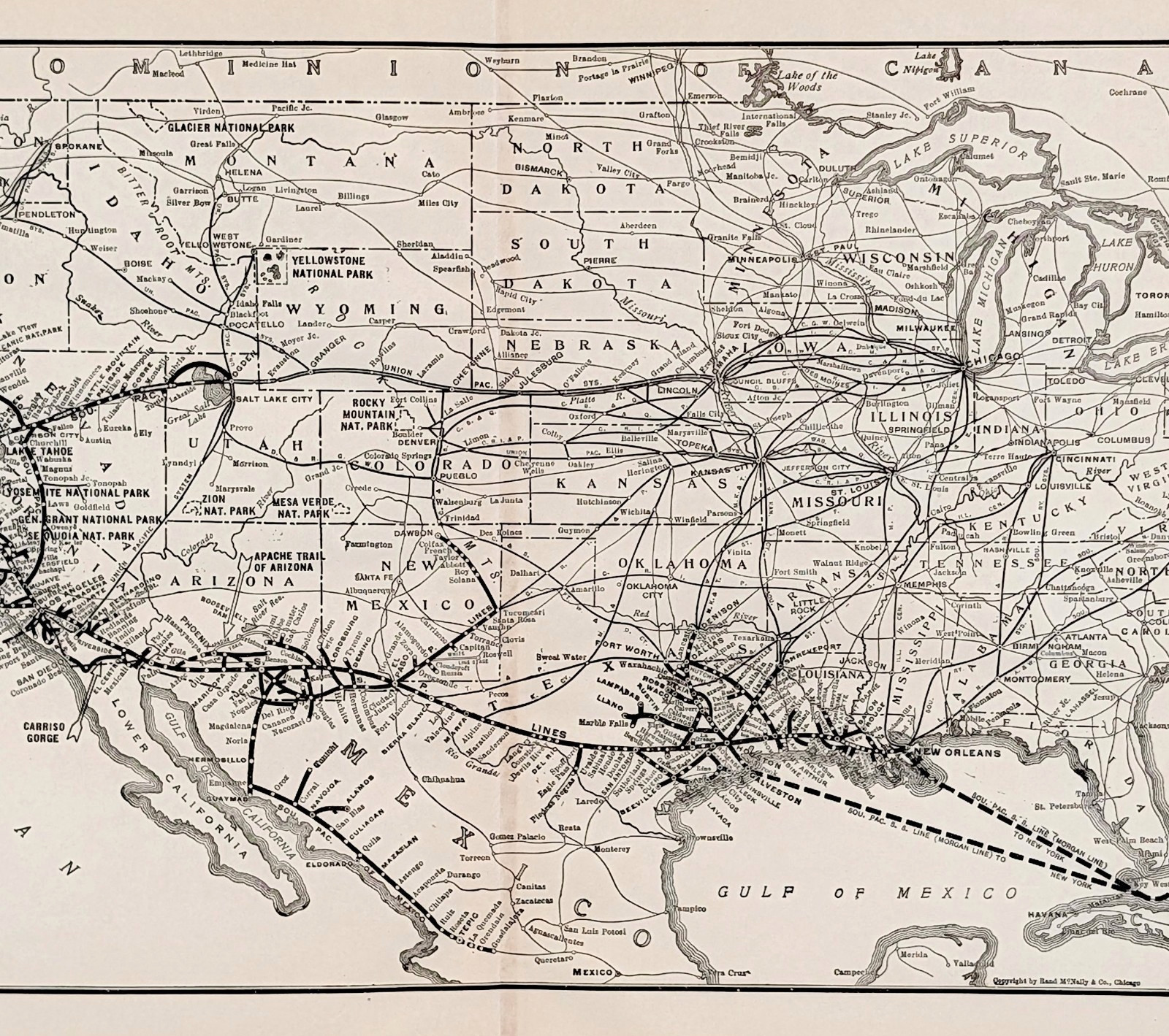 1925 UNITED STATES - Southern Pacific Railroad Map ORIGINAL - Steamship Routes 1925 UNITED STATES - Southern Pacific Railroad Map ORIGINAL - Steamship Routes