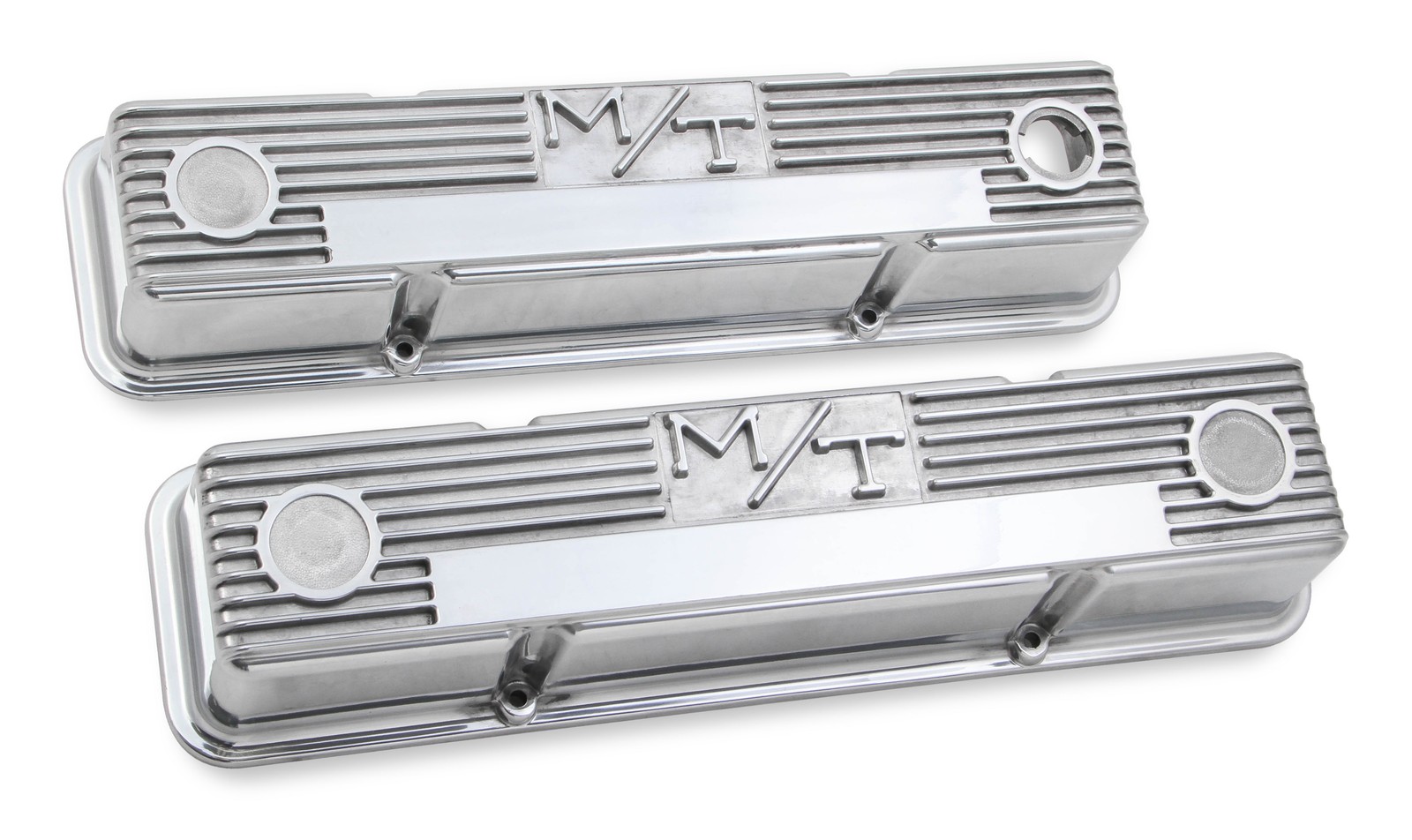 241-82 Holley M/T Valve Covers - Vintage Style - Finned - SBC - Polished