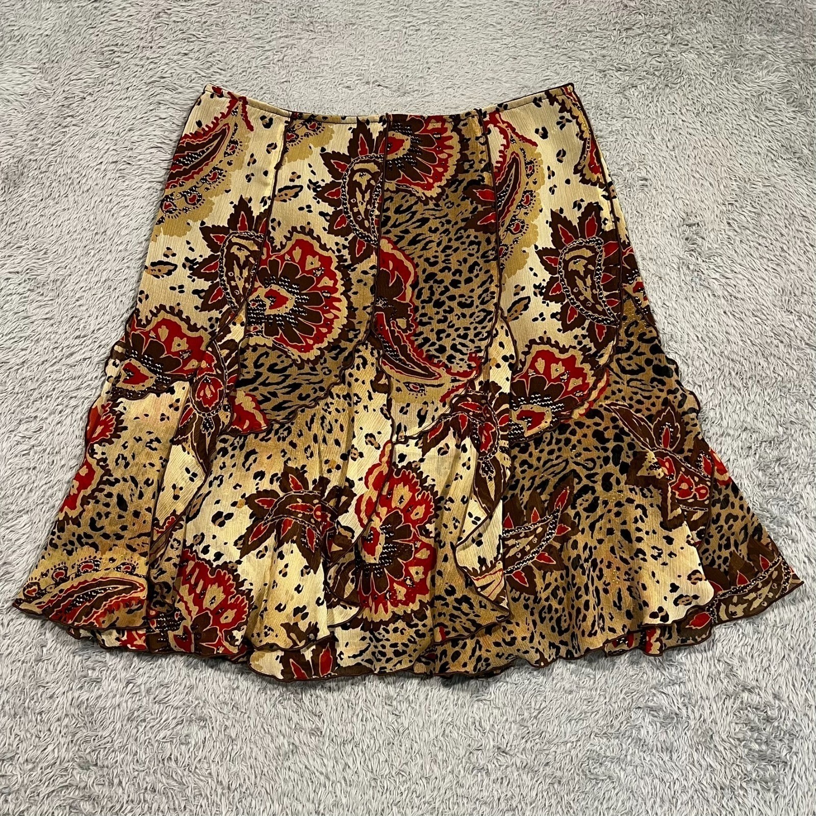 Vintage Drama Skirt Women\'s 4 Paisley Leopard Beaded Mini Y2K Whimsigoth