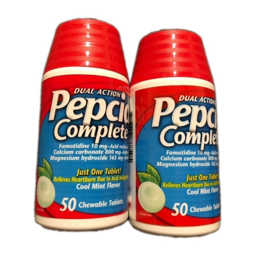 New Lot Of 2 Pepcid Complete 50x2 100 Mint Chewable Tablets 2028/03 + Heartburn