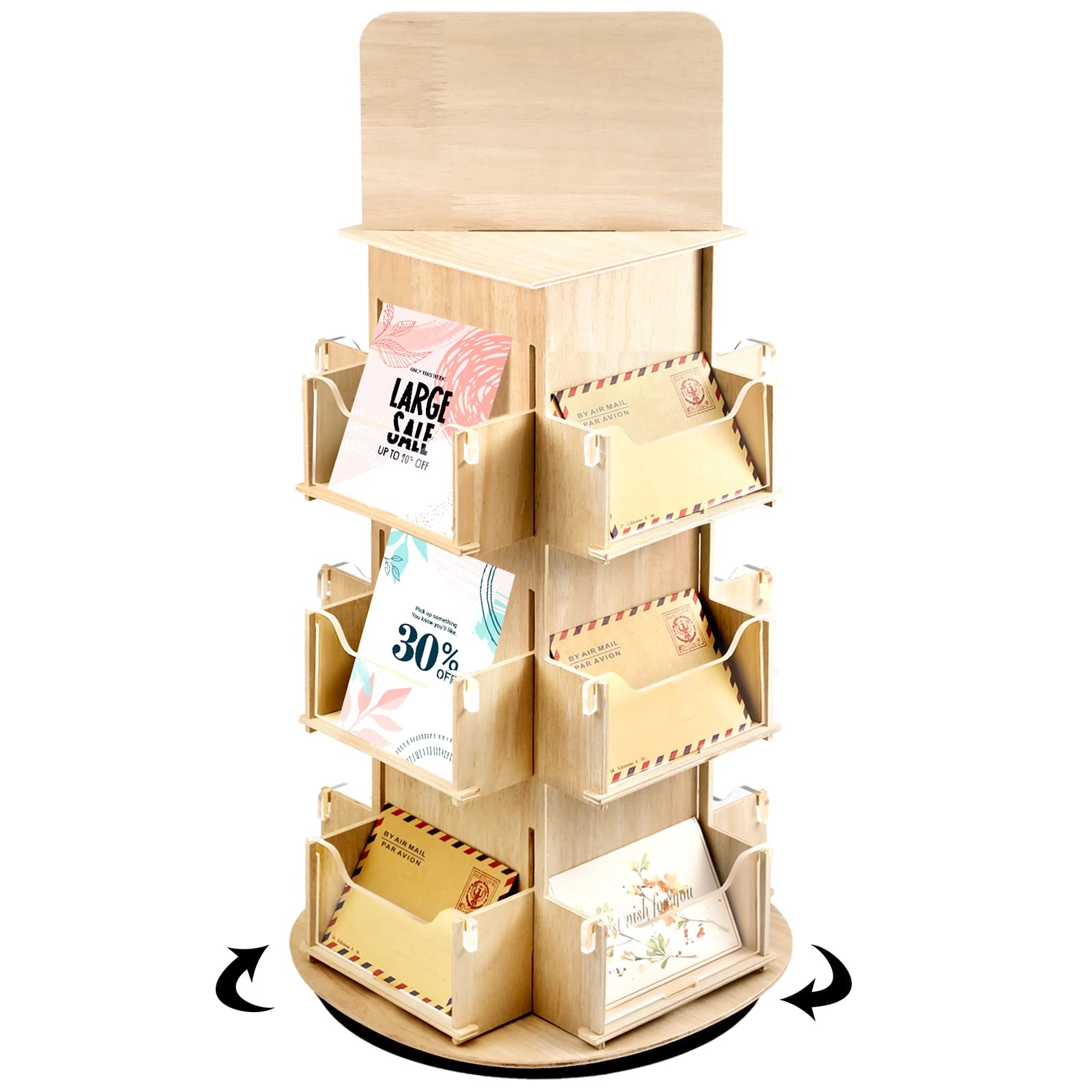 Spiareal Rotating Display Stand 3 Tier Rotating Sticker Display Stand Wooden Gre
