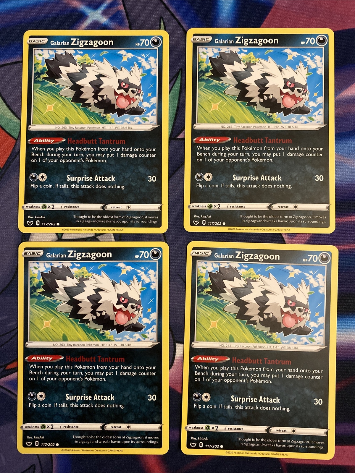 4x Galarian Zigzagoon - 117/202 - Common NM-Mint Pokemon SWSH1 - Sword and Shiel 4x Galarian Zigzagoon - 117/202 - Common NM-Mint Pokemon SWSH1 - Sword and Shiel