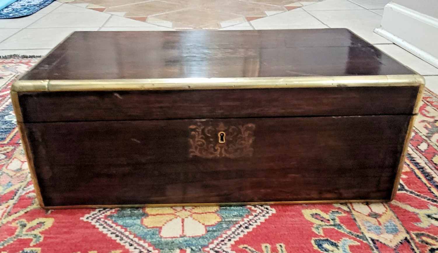 ANTIQUE ROSEWOOD & BRASS WRITING SLOPE ANTIQUE ROSEWOOD & BRASS WRITING SLOPE