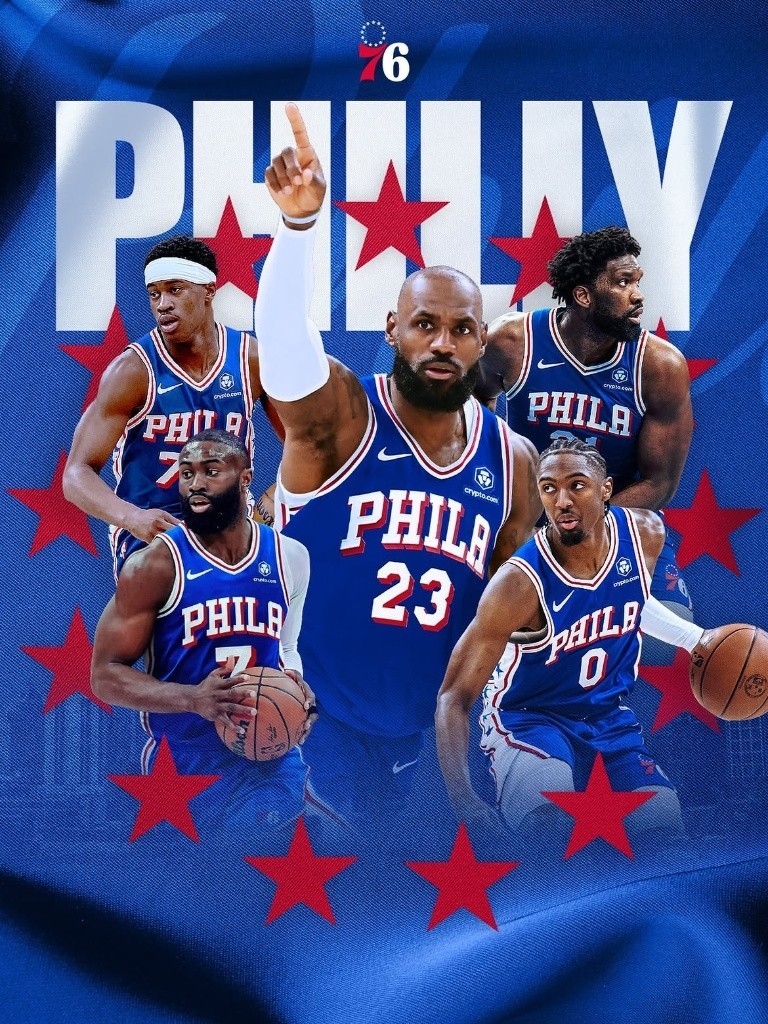 Philly 76ers Basketball LeBron James Joel Embiid Poster