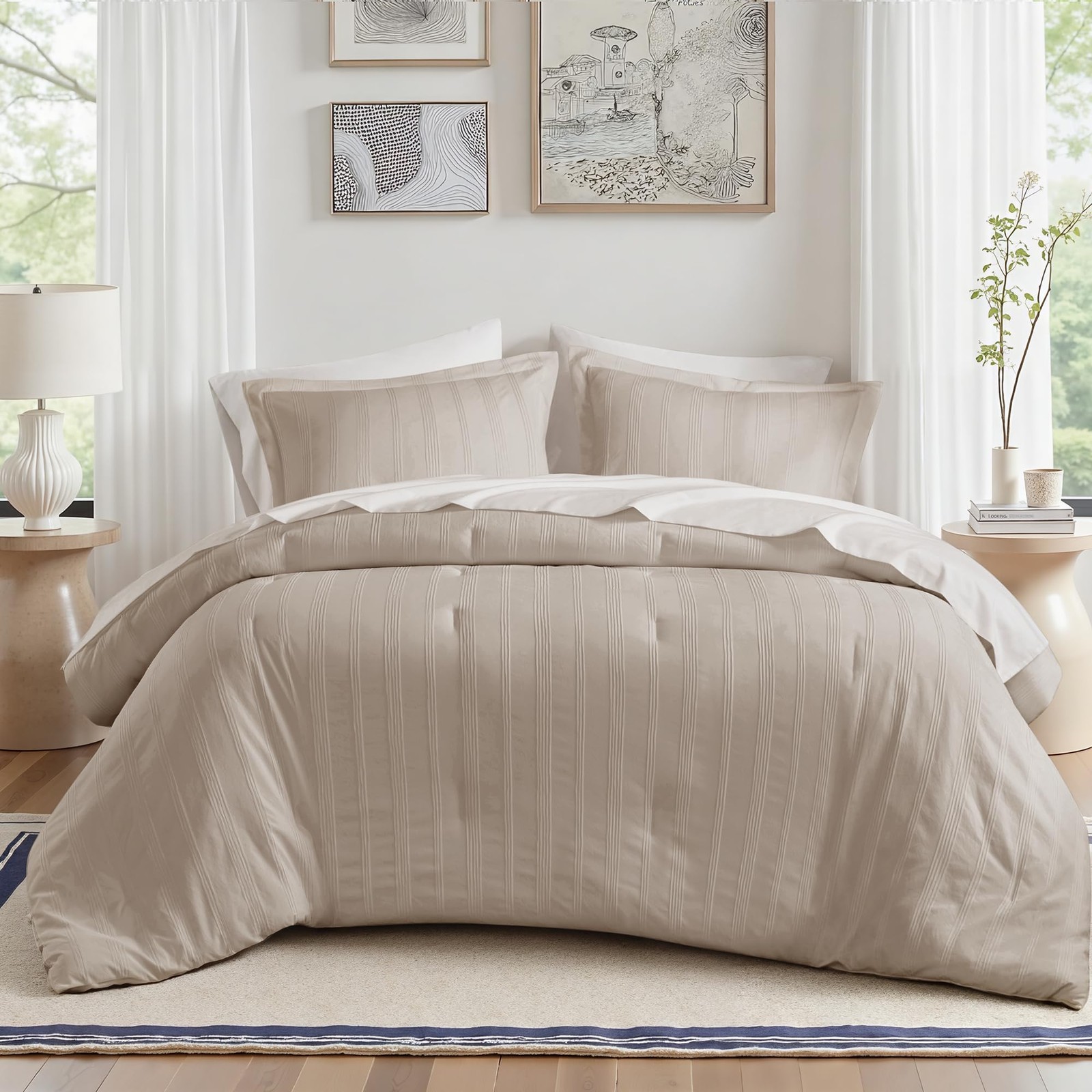 Madison Park Essentials Striped Comforter Set Cal King, 7 Pieces Modern Minim... Madison Park Essentials Striped Comforter Set Cal King, 7 Pieces Modern Minim...