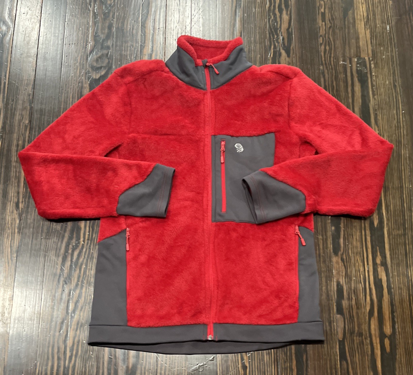 Mountain Hardwear Full Zip Fleece Jacket Men’s Medium Red Gray Polyester 