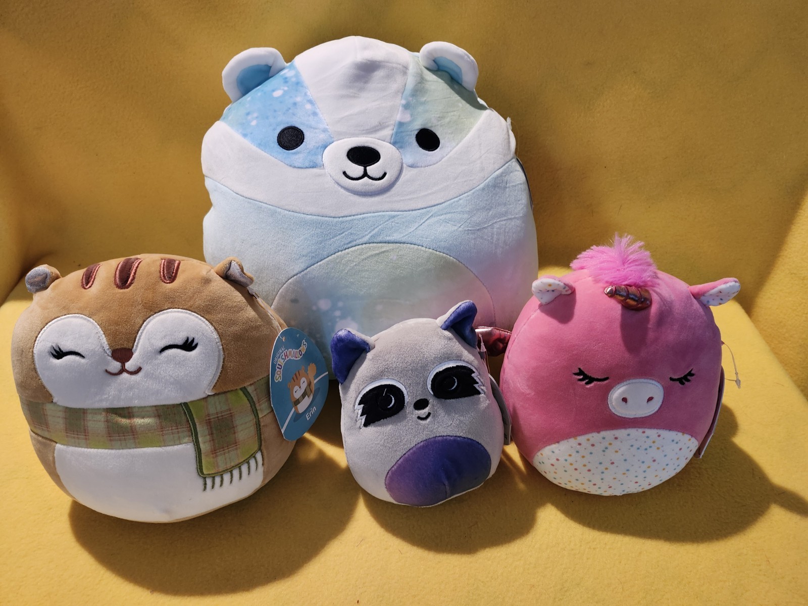 Squishmallows LOT Large bear, Medium Unicorn, squirrel & Small Raccoon  NWT 