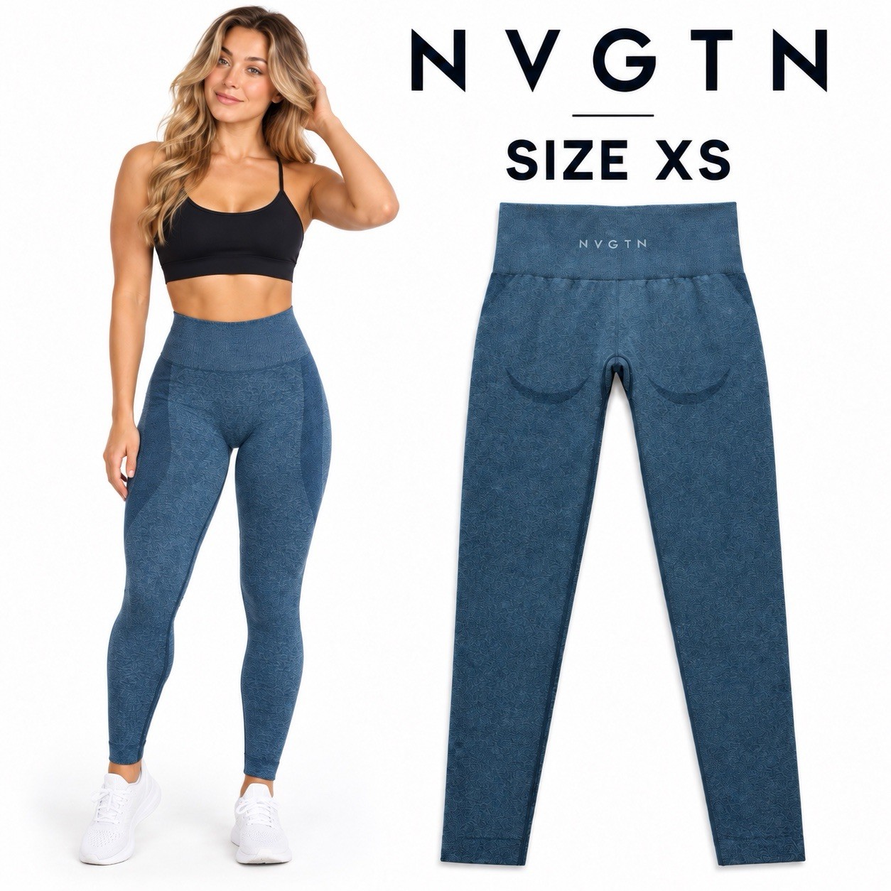 NVGTN Women’s XS Seamless Leggings Blue High Rise Contour Workout Gym NVGTN Women’s XS Seamless Leggings Blue High Rise Contour Workout Gym