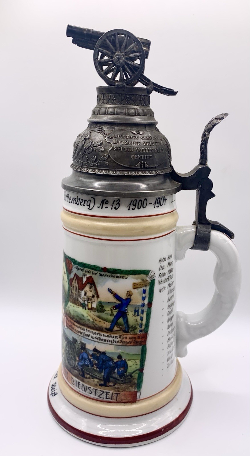 Antique German Regimental Beer Stein Feld-Art-Regt König 8 Württemberg 1904-1905