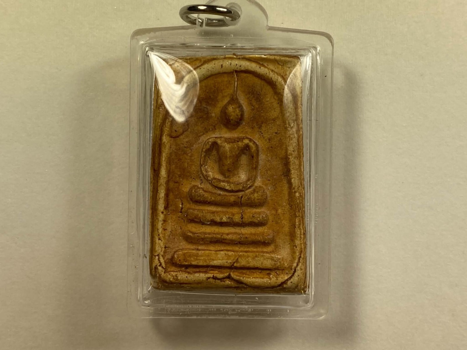 Vintage Three-Step Sitting Buddha Amulet in Clear Acrylic Case with 24